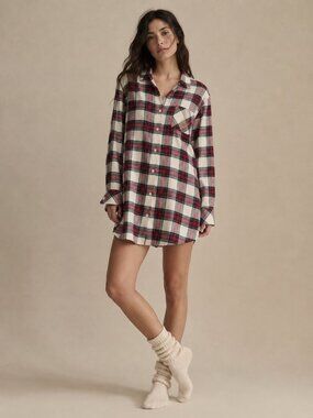 Lauren Ralph Lauren Plaid Flannel Nightgown PJ Shirt Dress Embroidered Crest